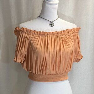She + Sky Size Small Tangerine Off-Shoulder Cropped Top